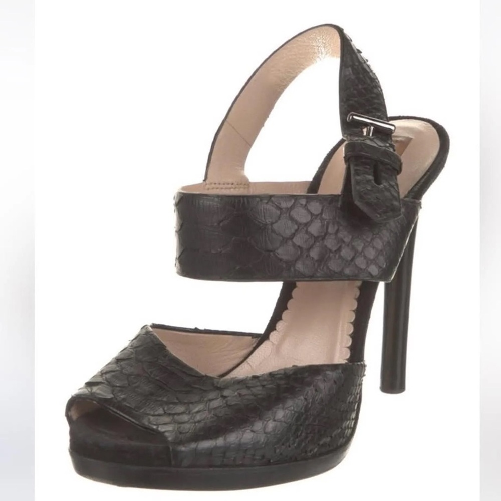 REED KRAKOFF Python Black Solid Peep Toe Sandal Stiletto Heel SIZE 40 M